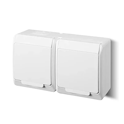 Abbildung von ELEKTRO PLAST Aufputz 2 Fach Zweifach Steckdose IP44 Wassergeschützt Außenbereich Weiß