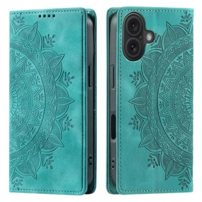 Abbildung von CoverKingz Handyhülle für iPhone 16 Plus Handytasche mit Kartenfach Standfunktion Cover Handy Hülle klappbar Motiv Mandala Grün