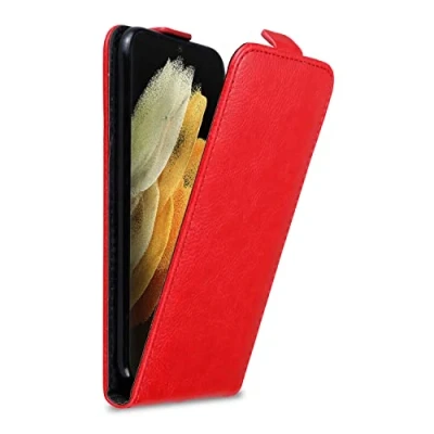 Abbildung von Cadorabo Hülle kompatibel mit Samsung Galaxy S22 Ultra Flip Design aus Premium Kunst Leder Klappbare Stoßfeste Magnetische Cover für Tasche in Rot