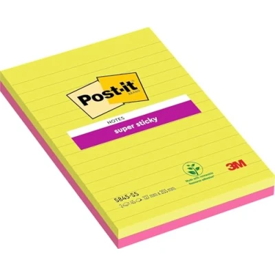 Abbildung von Post it 5845SSU Super Sticky Notes (127 x 203 mm, liniert) 4 Blöcke à 45 Blatt, neongrün, ultrapink