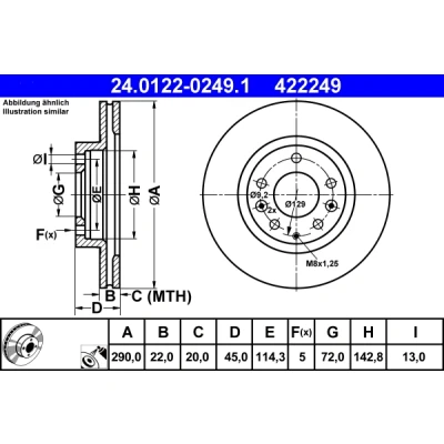 Abbildung von ATE 24.0122 0249.1 Bremsscheibe 290,0 22,0 5 114,3 Belüftet beschichtet MAZDA: MX 3