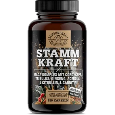 Abbildung von STAMMKRAFT® Maca Kapseln hochdosiert WICHTIG: Studienbasiert kombiniert mit Cordyceps, Tribulus terrestris, Panax Ginseng, L Carnitin &amp; Citrullin 180 DE SCHEUNENGUT®