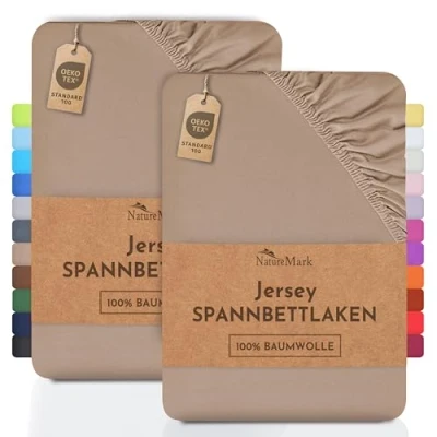 Abbildung von Spannbettlaken Jersey Spannbettlaken, NatureMark, 100% Baumwolle, Gummizug: rundum, (2 Stück), Kinder Spannbetttuch, für Baby /Kinderbett, 70x140 cm, Sand