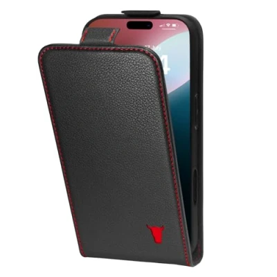 Abbildung von TORRO Klapphulle kompatibel mit iPhone 16 Pro Premium Leder Hulle Kartenfächern (kompatibel Offiziellen MagSafe Ladegeräten) Schwarz