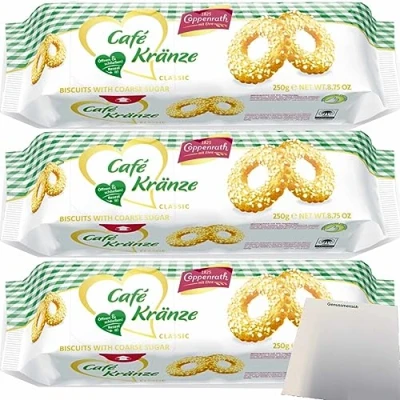 Abbildung von Coppenrath Cafe Kränze Mürbgebäck mit Hagelzucker 3er Pack (3x250g Packung) + usy Block
