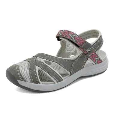 Abbildung von DREAM PAIRS Damen Outdoor Sandalen mit rutschfester TPR Sohle und EVA Zwischensohle, atmungsaktive Wandersandalen,Size 40.5,Grau/Koralle,181103