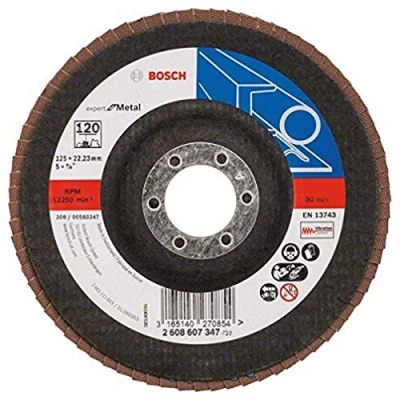 Abbildung von Bosch Accessories 2608607347 DIY Fächerschleifscheibe (für Winkelschleifer verschiedene Materialien, bombierte Ausführung, Ø 125 mm, Körnung 120), Schwarz, d=125mm