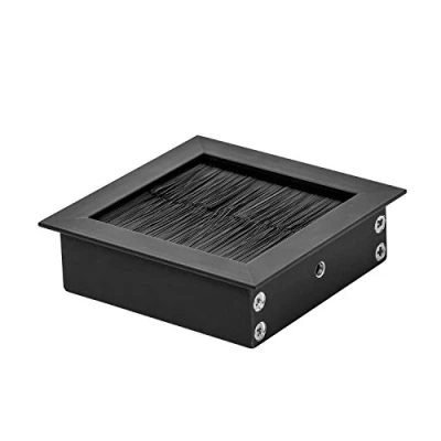 Abbildung von Gedotec Kabeldurchlass Schreibtisch Kabeldurchführung EXIT eckig mit Bürstendichtung Aluminium schwarz matt Kabeldose zum Eindrücken 69 x 25 mm 1 Stück Bürotisch Kabeldurchgang