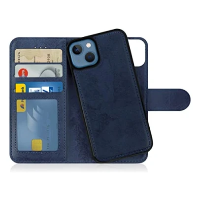 Abbildung von MyGadget Flip Case für iPhone 13 [ abnehmbare Magnet Hülle ] Handyhülle aus Kunstleder Klapphülle mit Kartenfach Schutzhülle in Dunkelblau