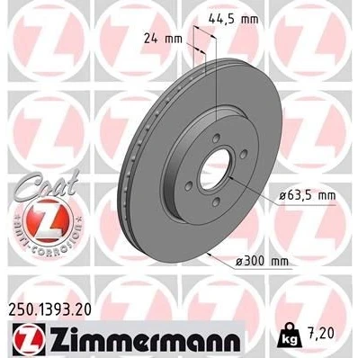 Abbildung von ZIMMERMANN 250.1393.20 Bremsscheibe 300 24 4/4 4 108 innenbelüftet beschichtet FORD: Focus Mk1 Schrägheck, Kombi