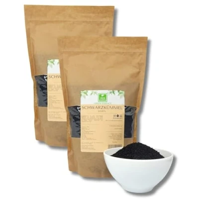 Abbildung von Schwarzkümmelsamen 500g (2 * 250g) von der Grünen Essenz geeignet für Salatdressing vegetarische &amp; vegane Küche ideal zum Backen (500 Gramm)