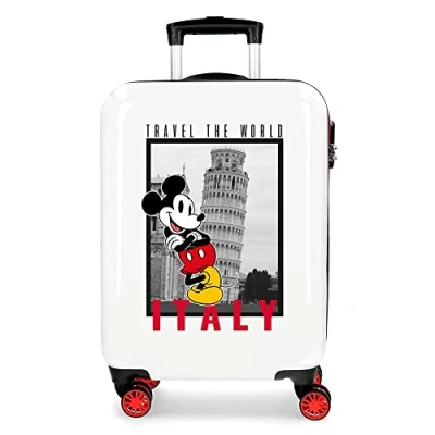 Abbildung von Disney Mickey und Minnie bereisen die Welt, Italien, Kabinenkoffer, Weiß, 38 x 55 20 cm, starres ABS, seitliches Zahlenschloss, 34 l, 2 kg, 4 Doppelrollen, Handgepäck