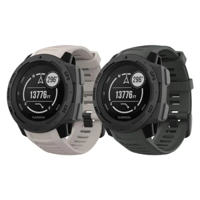 Abbildung von MoKo 2 Stück Armband Kompatibel mit Garmin Instinct/Instinct Solar/Tactical/Instinct 2, Weiches Silikon Uhrenarmband Sport Ersatzarmband Wechselarmband, Graphit Grau/Tundra