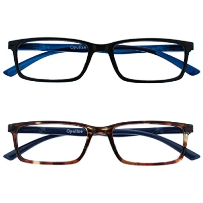 Abbildung von OPULIZE See Brille Blaulichtfilter 2er Pack Schmal Rahmen Federscharniere Verbessern Den Schlaf Computerbrille Gaming Entspiegelt Schwarz Braun Herren Damen BB9 12 +0.00