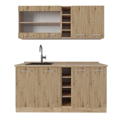 Abbildung von Vicco Singleküche R Line, Artisan Eiche/Goldkraft Eiche, 160 cm ohne Arbeitsplatte