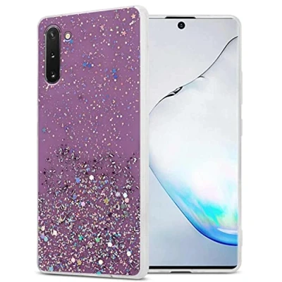 Abbildung von Cadorabo Hülle kompatibel mit Samsung Galaxy Note 10 Rundumschutz TPU Silikon Case Mädchen Glitzer Strass Design Slim Kratzfest Weiche Gummi Bling Schutzhülle für in Lila