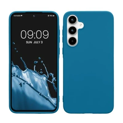 Abbildung von kwmobile Hülle kompatibel mit Samsung Galaxy A35 weiches TPU Silikon Case Cover geeignet für kabelloses Laden Karibikblau
