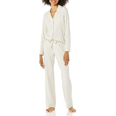 Abbildung von Amazon Essentials Damen Schlafanzug Set Baumwollmodal langärmliges Hemd und Lange Hose, Beige, XXL Große Größen