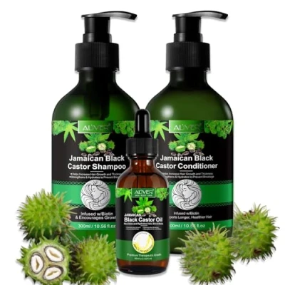 Abbildung von P Beauty Rizinus 3er Set Rizinusöl, Shampoo &amp; Conditioner mit Biotin, Haarwachstum Haarpflege, Kopfhautpflege Shampoo, Spülung Haaröl gegen Haarausfall Pflegeshampoo, Haarspülung Rizinusöl