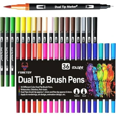 Abbildung von FORETOY Dual Brush Pen Set, 36 Farben Filzstifte Dicke und Dünne Pinselstifte Für Kinder Erwachsene Bullet Journal Stifte, Handlettering, Manga, Mandala, Malbücher, Fasermaler Fineliner