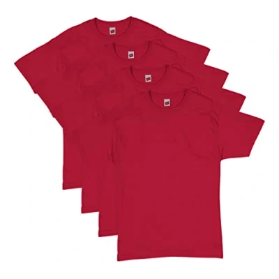 Abbildung von Hanes Essentials Herren T Shirt Pack Kurzarm Tees Rundhals Baumwolle Shirts für Männer Value Pack, Dunkelrot, 4 Stück, L
