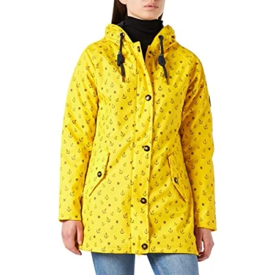 Abbildung von Ankerglut Damen Women&#039;s Friesennerz Raincoat Rain Jacket With Hood Lined Waterproof Weatherproof Transition # Regenjacke, Gelb, 50 EU