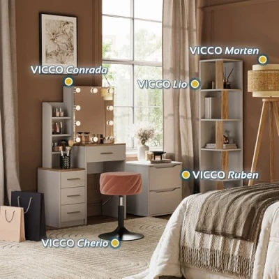 Abbildung von Vicco Schminktisch Conrada, Weiß/Sonoma/Sonoma, 80 cm mit LED Beleuchtung