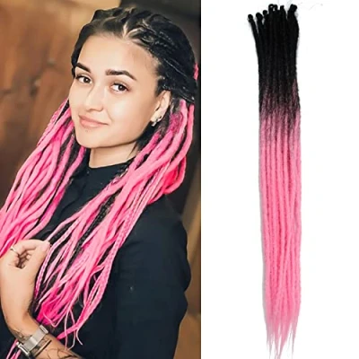 Abbildung von Dünne 0.6cm Synthetische Dreadlock Extensions Handgemacht 24 Zoll 20 Stränge Häkelhaar Lange Häkelzöpfe Hip Hop Style Weiche Dreads Haarverlängerungen
