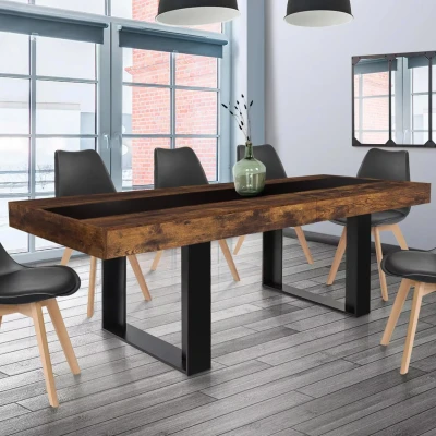 Abbildung von IDMarket Esstisch, ausziehbar, rechteckig, Phoenix, 6 10 Personen, Holz, Antik Optik, Schwarz, Mittelstreifen, 160 200 cm