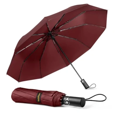 Abbildung von TechRise Regenschirm Taschenschirm Sturmfest Groß 10 Rippen Windsicherer Sturm Schirm, automatisch kompakt mit einem Knopf Öffnen und Schließen