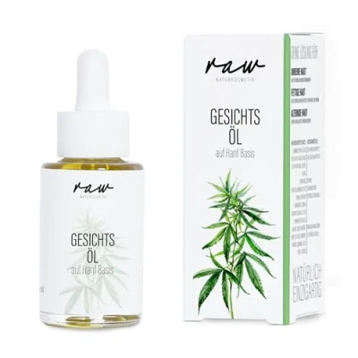 Abbildung von raw Kosmetik Natürliches Hanf Gesichtsöl, 30ml, kaltgepresstes Bio Öl, ideal bei Akne, Neurodermitis und Pickeln, beruhigt regeneriert, für empfindliche Haut, 100% vegan nachhaltig