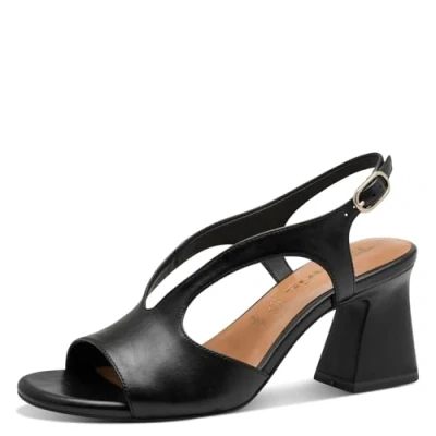 Abbildung von Tamaris Damen Sandalen aus schwarzem Leder, mittlerer Absatz 7 cm, 28316, Schwarz , 39 EU
