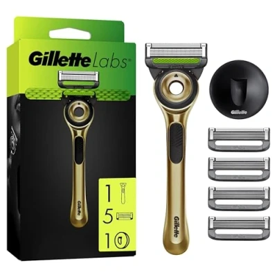Abbildung von Gillette Nassrasierer Labs Gold Edition Rasierer, 7 tlg., inkl. 5 Ersatztklingen &amp; Wandhalterung