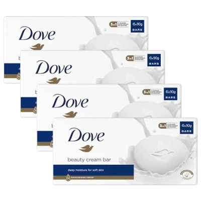 Abbildung von Dove Original Beauty Cream Bar 3 in 1 reinigt, spendet Feuchtigkeit und pflegt sulfatfreie Badeseife für weiche glatte Haut, geeignet den täglichen Gebrauch 6x90g, 4er Pack