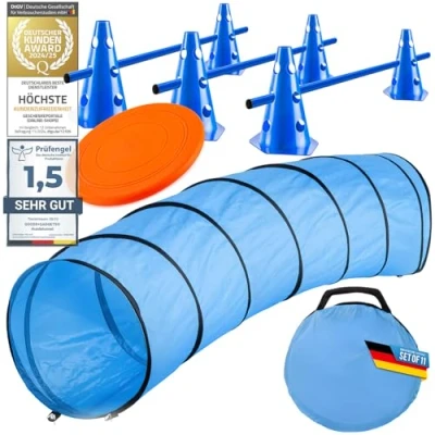 Abbildung von Hunde Agility Tunnel Hundetunnel Spieltunnel; 300cm Agilitytunnel; Zubehör Set Hundehöhle inkl. Heringe, Transporttasche, Wurfspielzeug Frisbee &amp; Steckhürden mit Hütchen