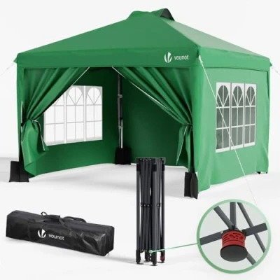 Abbildung von VOUNOT® Pavillon 3x3m Wasserdicht Stabil Winterfest, Pop Up Faltpavillon mit 4 Seitenteilen und 3 Sandsäcke, Faltbar Partyzelt Gartenzelt Gartenpavillon inkl. Tasche, Grün