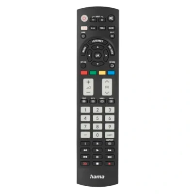 Abbildung von Hama Universalfernbedienung für Philips TVs (Infrarot, lernfähig, leuchtende Tasten, smarte Taste, Easy Mode Funktion, ergonomische Haupttasten, 10m Reichweite) schwarz