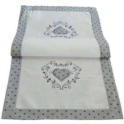 Abbildung von matches21 HOME &amp; HOBBY Tischdecke Tischläufer Landhaus Stick Herz 40x90 cm (1 tlg)