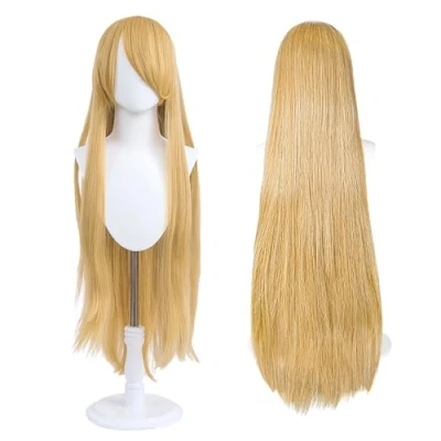 Abbildung von 100cm lange Perücke, universelle Anime Kostüm Cosplay perfekt für Party, täglichen Gebrauch, Festivals und Halloween, ideal TV, Film, Charakter (Goldblond)