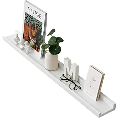Abbildung von Gieanoo Wandregal Weiß, 90CM Bilderleiste Weiss massives Eichenholz Regal weiß Schweberegal für Fotorahmen und Dekos Schlafzimmer, Küche, Arbeitszimmer