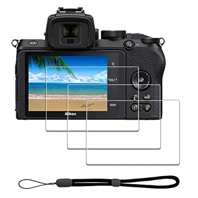Abbildung von iDaPro Displayschutz schutzfolie für Nikon Z50 Z 50 + Handschlaufe [3+1Stück] Schutzglas Tempered Glass Screen Protector 9H Härte Gehärtetes Glas