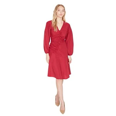 Abbildung von Trendyol Damen Woman Mini Shirt Peter Pan Collar Woven Dress Kleid, Rot, 34