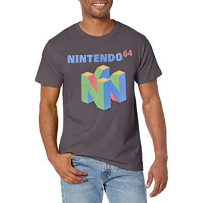 Abbildung von Nintendo Herren N64 Logo Kurzarm T Shirt, Dunkelgrau, Mittel