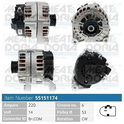 Abbildung von MEAT &amp; DORIA 55151174 Lichtmaschine 14V 220A BMW: 5 Touring, Limousine, X3
