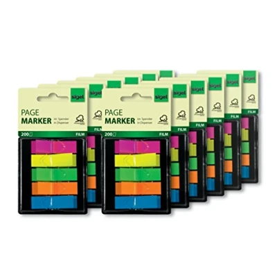 Abbildung von SIGEL HN489/12 Haftmarker im Spender, 12 Stück á 200 Mini Streifen Format x 45 mm, 5 Neon Farben