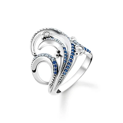 Abbildung von THOMAS SABO Silberring Welle mit Blauen Steinen
