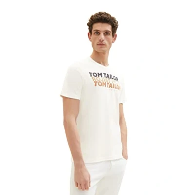 Abbildung von TOM TAILOR Herren 1036426 T Shirt mit Print, 10332 Off White, S