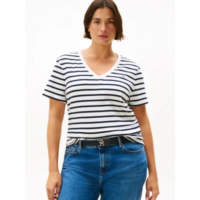 Abbildung von Tommy Hilfiger Curve SLIM CODY Tshirt basic, Damen, Größe: 52, Ecru/dark night navy