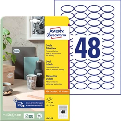 Abbildung von Avery Zweckform Etiketten oval A4 40x20mm 10 Bogen/480 weiß