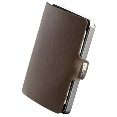 Abbildung von I CLIP Original Slim Wallet Leder Geldbörse Premium Portemonnaie Kartenetui Kreditkartenetui mit Geldklammer Glattleder Braun